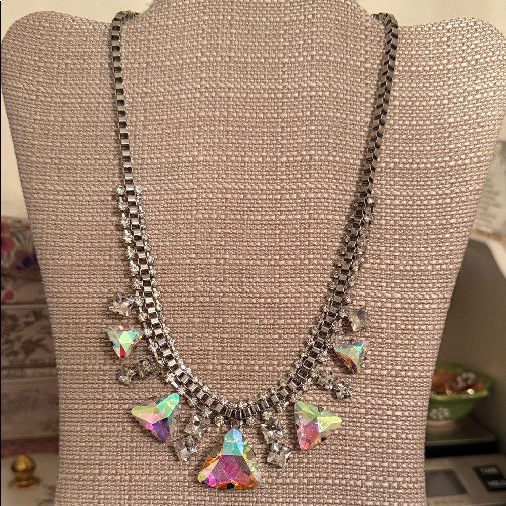 Stunning AB Silver Tone Necklace